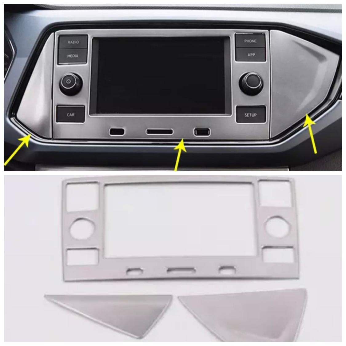 Edelstahl Navi Radio Blende Abdekung Rahmen Geeignet Für VW T-Cross Polo VI